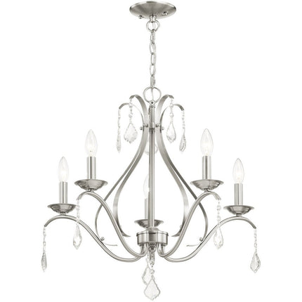 Nickel Five Light Metal Dimmable Chandelier With Shades
