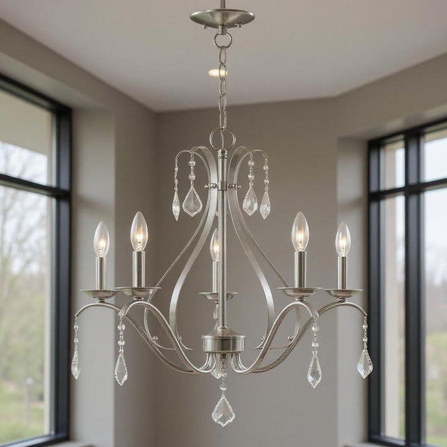 Five Light Dimmable Chandelier With Shades HomeRoots