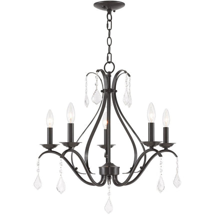 Bronze Five Light Metal Dimmable Chandelier With Shades