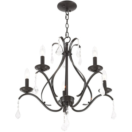 Bronze Five Light Metal Dimmable Chandelier With Shades