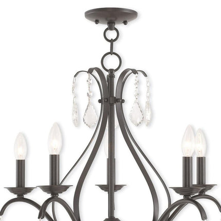 Bronze Five Light Metal Dimmable Chandelier With Shades
