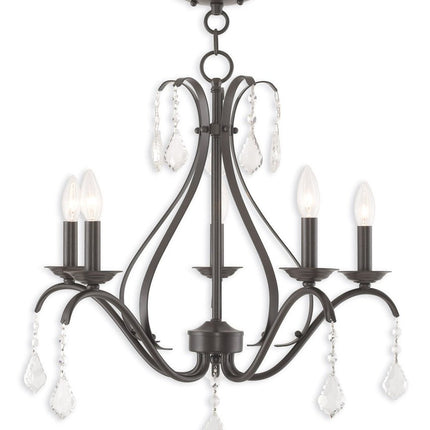 Bronze Five Light Metal Dimmable Chandelier With Shades