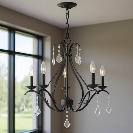 Bronze Five Light Metal Dimmable Chandelier With Shades