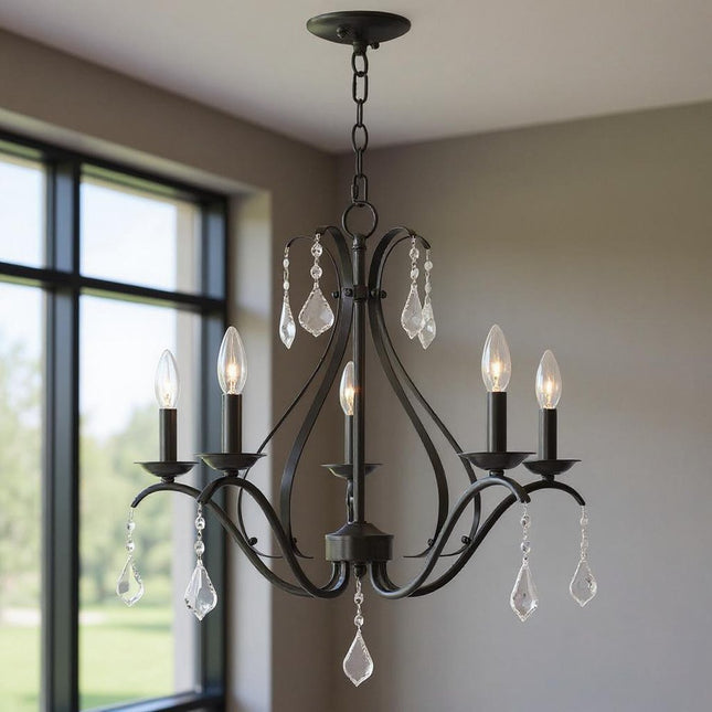 Five Light Dimmable Chandelier With Shades HomeRoots