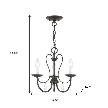 Bronze Three Light Metal Dimmable Chandelier With Shades