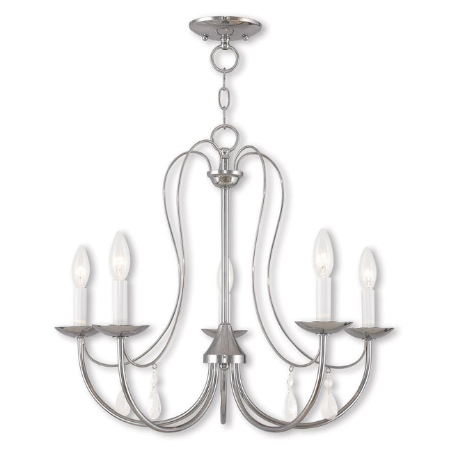Silver Five Light Metal Dimmable Chandelier With Shades