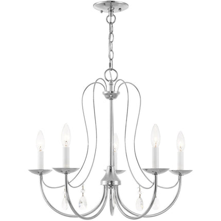 Silver Five Light Metal Dimmable Chandelier With Shades