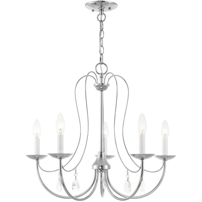 Silver Five Light Metal Dimmable Chandelier With Shades