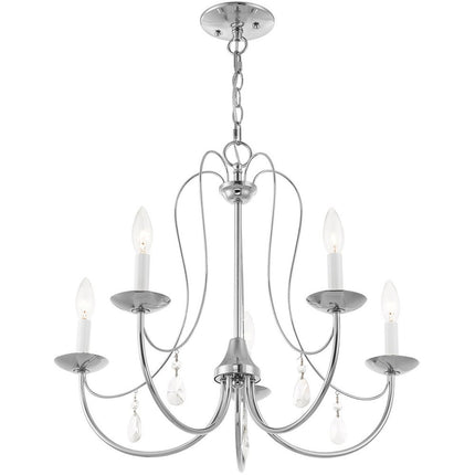 Silver Five Light Metal Dimmable Chandelier With Shades