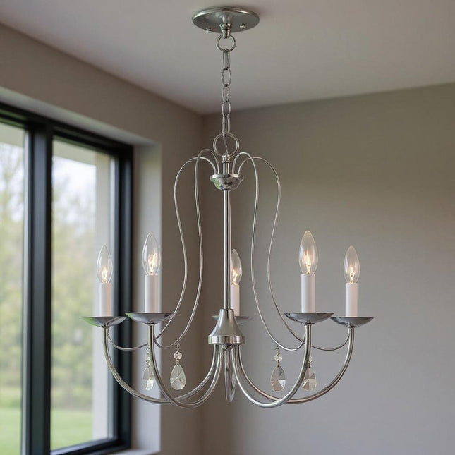 Five Light Dimmable Chandelier With Shades HomeRoots