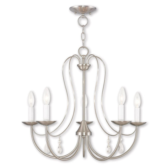Nickel Five Light Metal Dimmable Chandelier With Shades