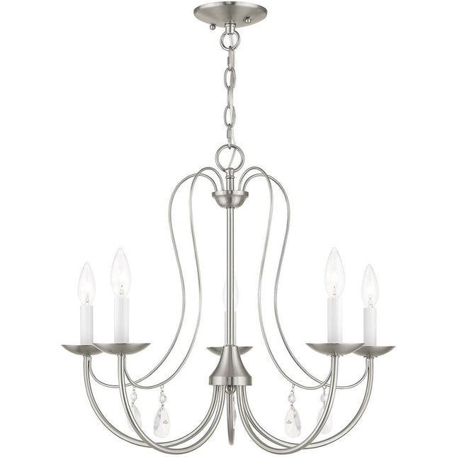 Nickel Five Light Metal Dimmable Chandelier With Shades
