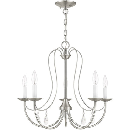 Nickel Five Light Metal Dimmable Chandelier With Shades