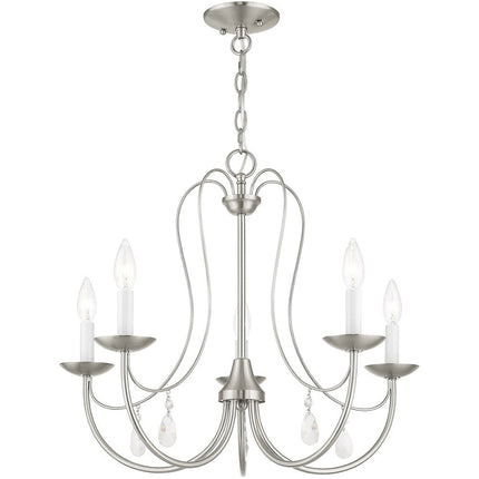 Nickel Five Light Metal Dimmable Chandelier With Shades
