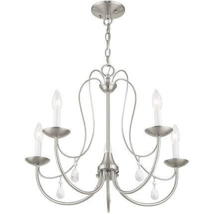 Nickel Five Light Metal Dimmable Chandelier With Shades