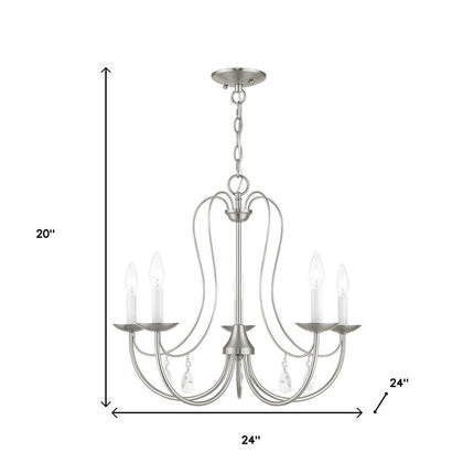 Nickel Five Light Metal Dimmable Chandelier With Shades