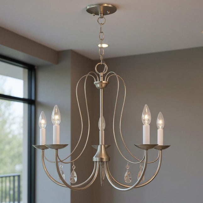 Five Light Dimmable Chandelier With Shades HomeRoots