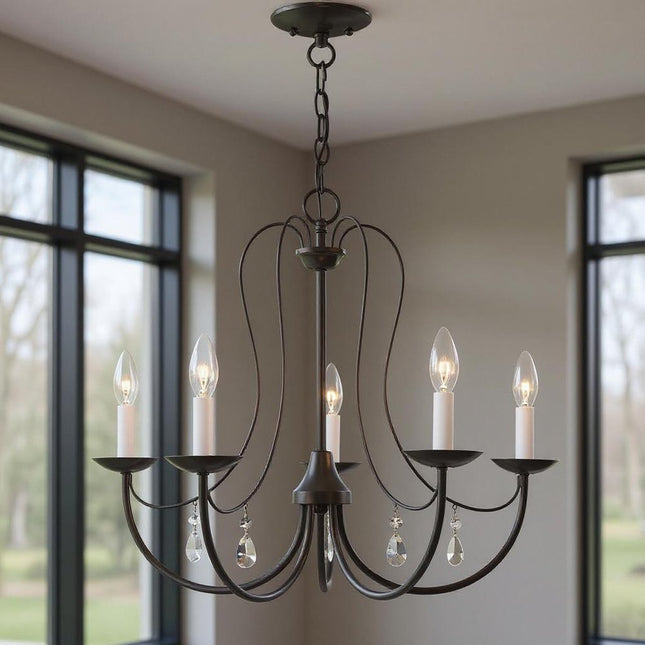 Five Light Dimmable Chandelier With Shades HomeRoots