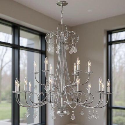 Silver Multi Light Metal Dimmable Chandelier With Shades