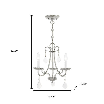 Silver Three Light Metal Dimmable Chandelier With Shades