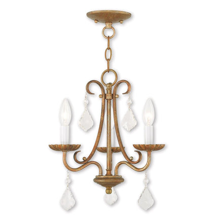 Gold Three Light Metal Dimmable Chandelier With Shades