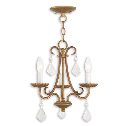 Gold Three Light Metal Dimmable Chandelier With Shades