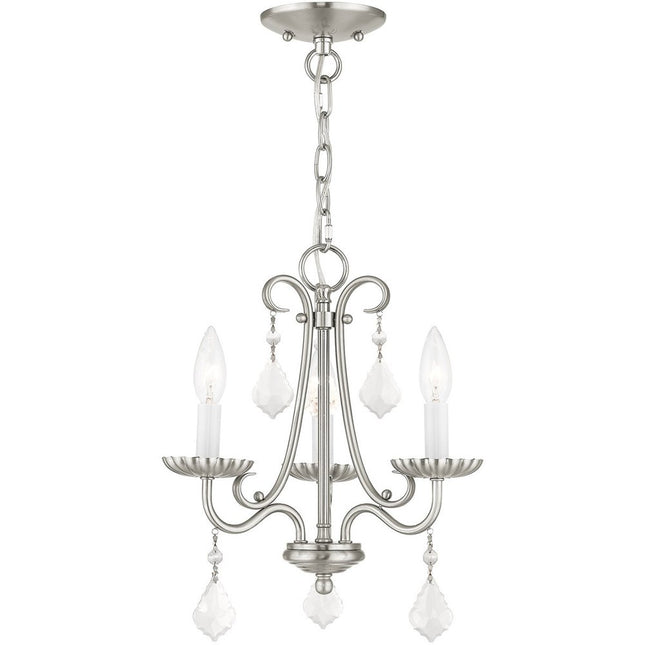 Nickel Three Light Metal Dimmable Chandelier With Shades