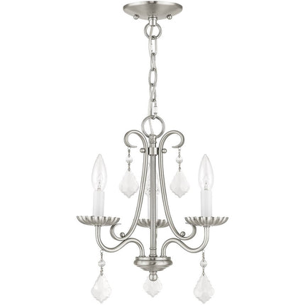 Nickel Three Light Metal Dimmable Chandelier With Shades