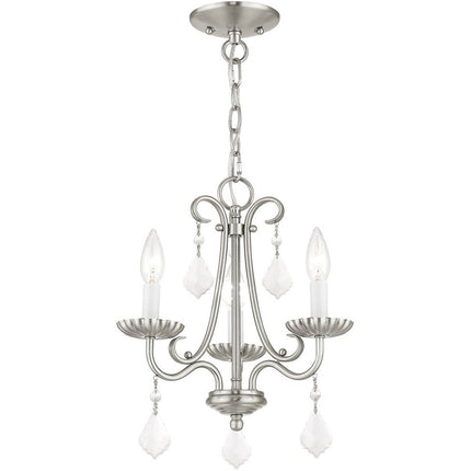 Nickel Three Light Metal Dimmable Chandelier With Shades
