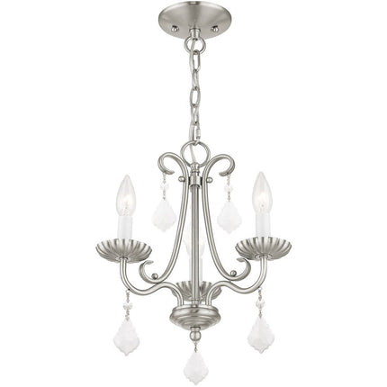 Nickel Three Light Metal Dimmable Chandelier With Shades