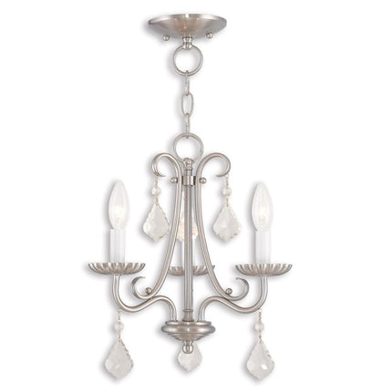 Nickel Three Light Metal Dimmable Chandelier With Shades