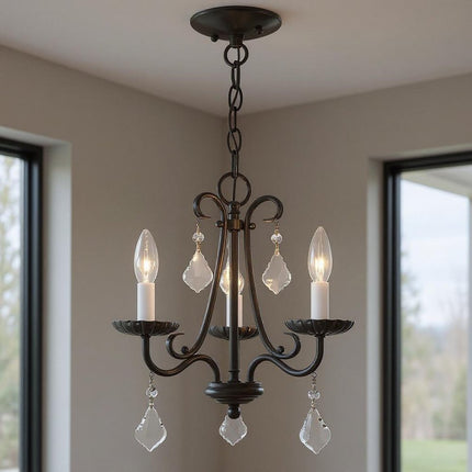 Bronze Three Light Metal Dimmable Chandelier With Shades