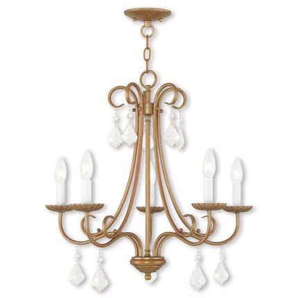 Antiqued Gold Five Light Metal Dimmable Chandelier With Shades