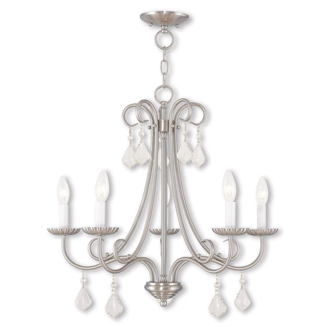Nickel Five Light Metal Dimmable Chandelier With Shades HomeRoots