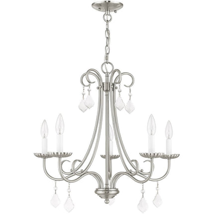 Nickel Five Light Metal Dimmable Chandelier With Shades