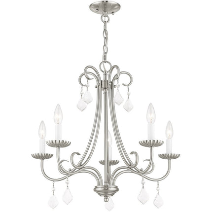 Nickel Five Light Metal Dimmable Chandelier With Shades