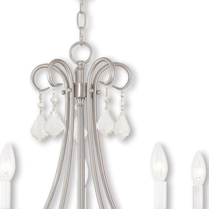 Nickel Five Light Metal Dimmable Chandelier With Shades