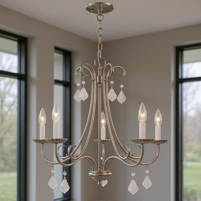 Five Light Dimmable Chandelier With Shades HomeRoots