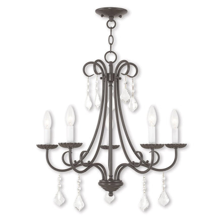 Bronze Five Light Metal Dimmable Chandelier With Shades