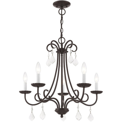 Bronze Five Light Metal Dimmable Chandelier With Shades