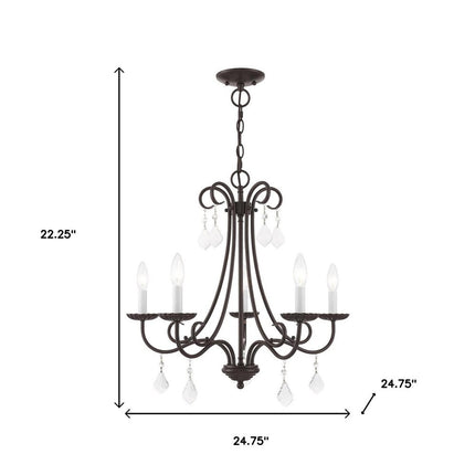 Bronze Five Light Metal Dimmable Chandelier With Shades