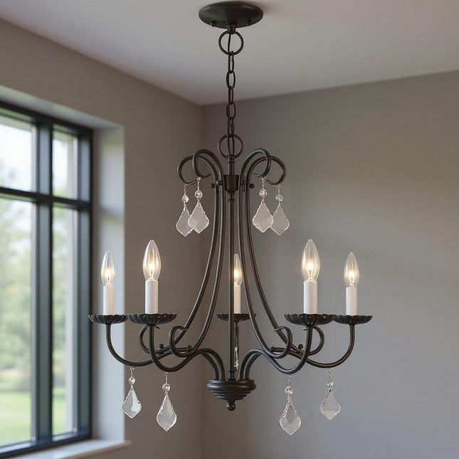 Five Light Dimmable Chandelier With Shades HomeRoots