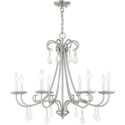 Nickel Eight Light Metal Dimmable Chandelier With Shades