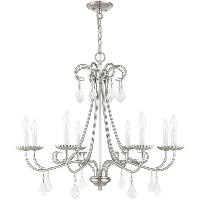 Nickel Eight Light Metal Dimmable Chandelier With Shades HomeRoots