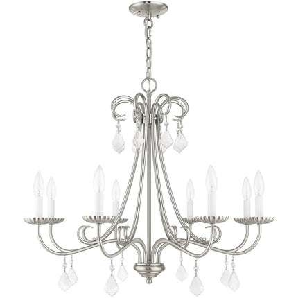 Nickel Eight Light Metal Dimmable Chandelier With Shades