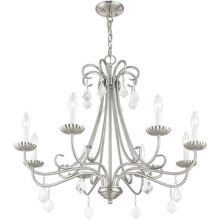 Nickel Eight Light Metal Dimmable Chandelier With Shades