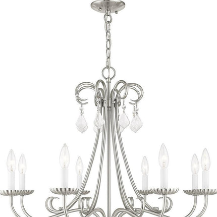 Nickel Eight Light Metal Dimmable Chandelier With Shades