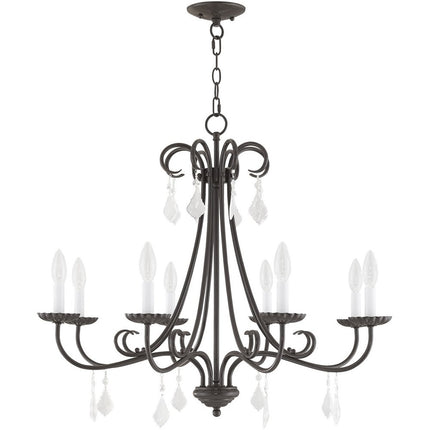Bronze Eight Light Metal Dimmable Chandelier With Shades