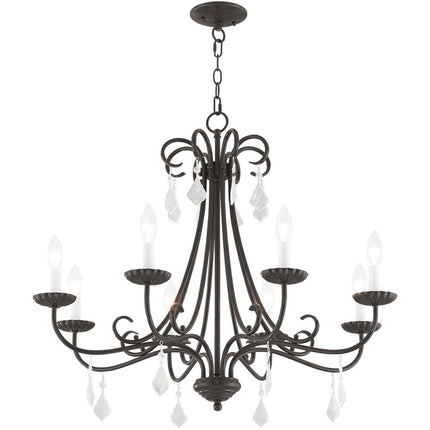 Bronze Eight Light Metal Dimmable Chandelier With Shades