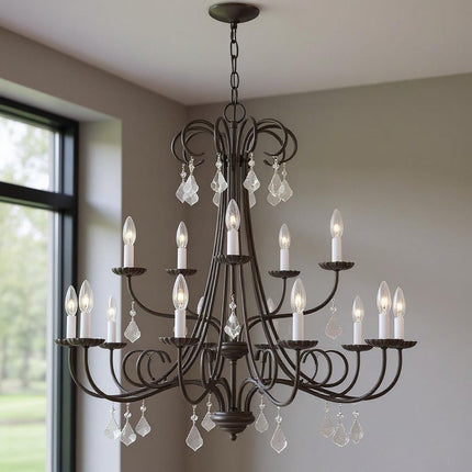 Bronze Multi Light Metal Dimmable Chandelier With Shades